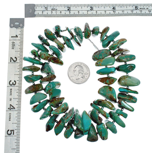 Native American Genuine Sterling Silver Turquoise Bead Necklace AX129229